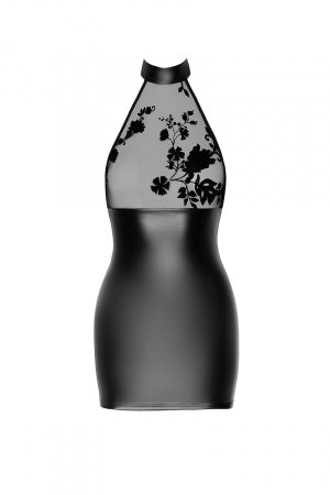 Mini robe dos nu Eros wetlook et tulle floqué · Noir Handmade · vue 4