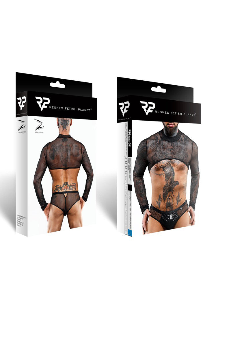 Crop top homme en tulle transparent noir Regnes