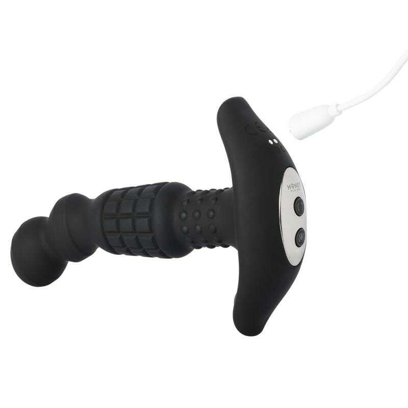 Masseur prostatique vibrant billes roulantes Pineapple Man – vue profil tête incurvée point P base évasée silicone