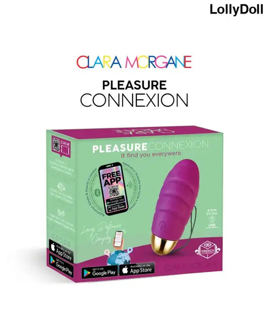 Oeuf vibrant Pleasure Connexion Violet, vibrateur connecté avec application, plaisir partagé, packaging coloré.