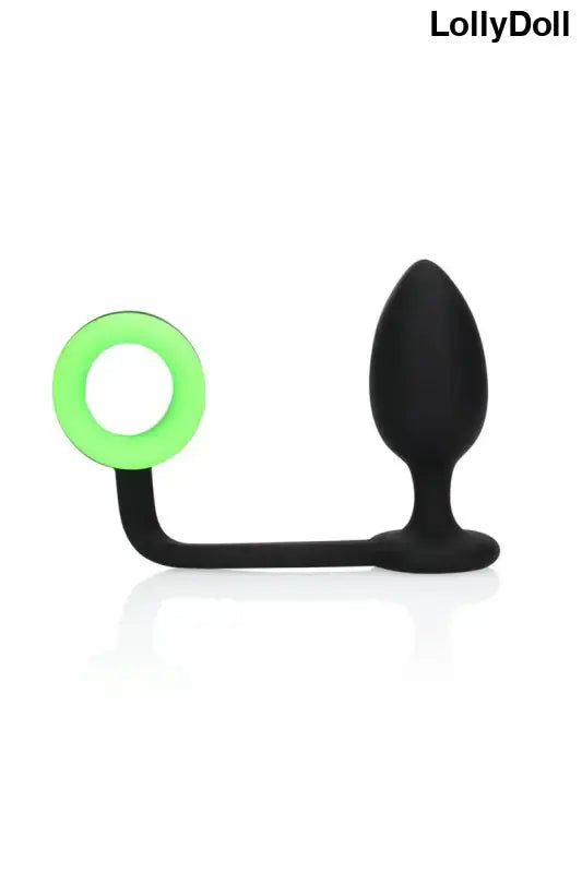 Plug avec cockring phosphorescent Plug anal noir avec anneau de pénis phosphorescent pour un double plaisir sur LollyDoll