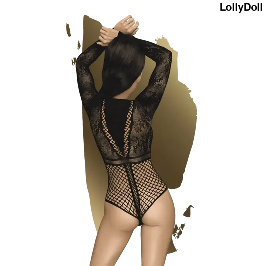 Body résille Spicy Whisper noir, vêtement féminin séducteur, design en maille, dos nu et découpé.