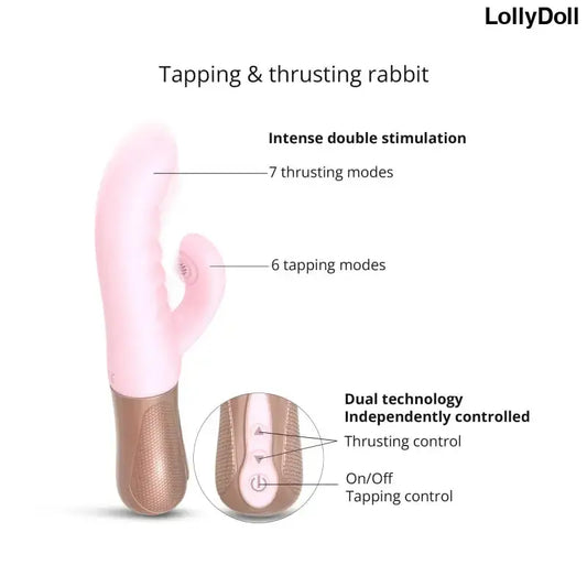 Vibromasseur Sassy Bunny - Vibromasseur rose avec modes de tapotement et de poussée, technologie avancée.