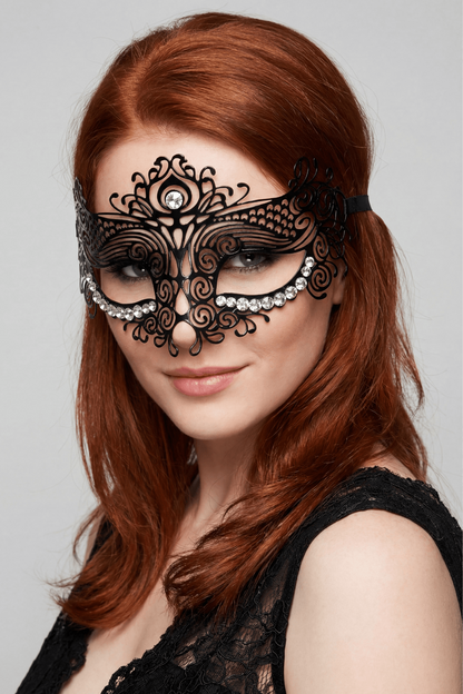 Masque vénitien rigide à strass Ornella noir Be Lily