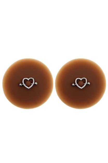 Paire de cache-tétons piercing barre coeur faux diamant peau foncée · Be Lily Accessories
