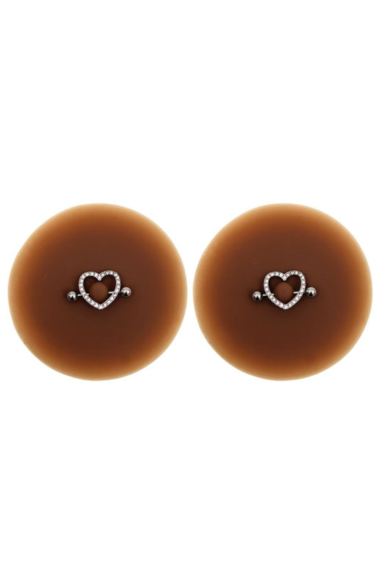 Paire de cache-tétons piercing barre coeur faux diamant peau foncée · Be Lily Accessories