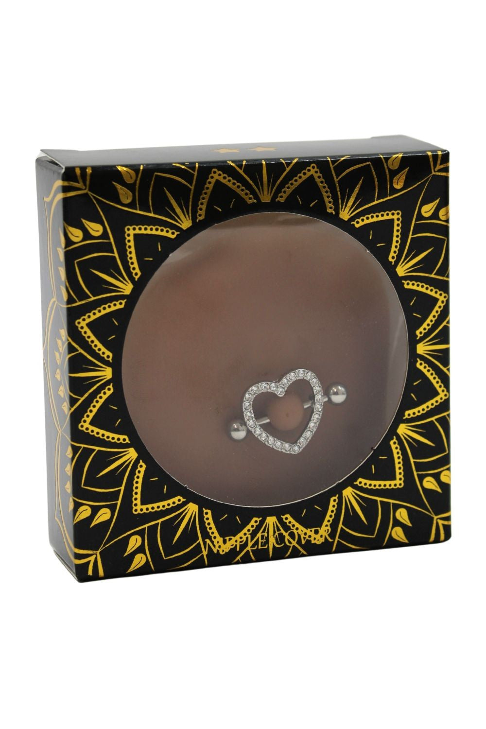 Paire de cache-tétons piercing barre coeur faux diamant peau foncée · Be Lily Accessories · vue 3