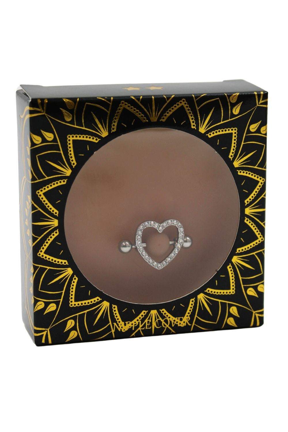 Paire de cache-tétons piercing barre coeur faux diamant peau métisse · Be Lily Accessories · vue 3