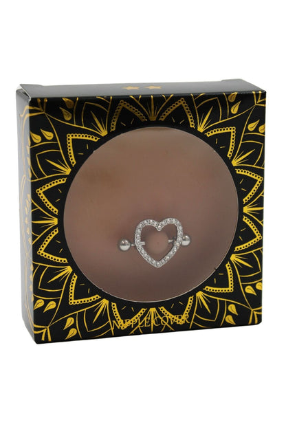 Paire de cache-tétons piercing barre coeur faux diamant peau métisse · Be Lily Accessories · vue 3