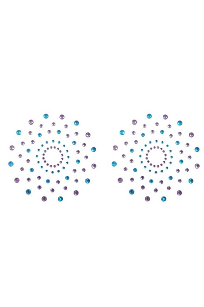 Paire de cache tétons adhésifs strass bleu et violet · Be Lily Accessories