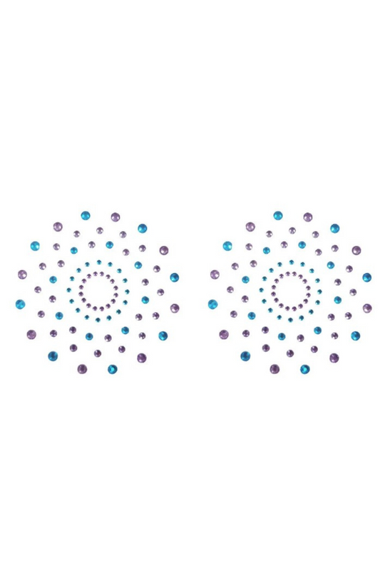 Paire de cache tétons adhésifs strass bleu et violet · Be Lily Accessories