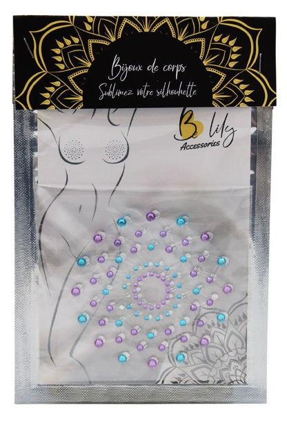 Paire de cache tétons adhésifs strass bleu et violet · Be Lily Accessories · vue 3