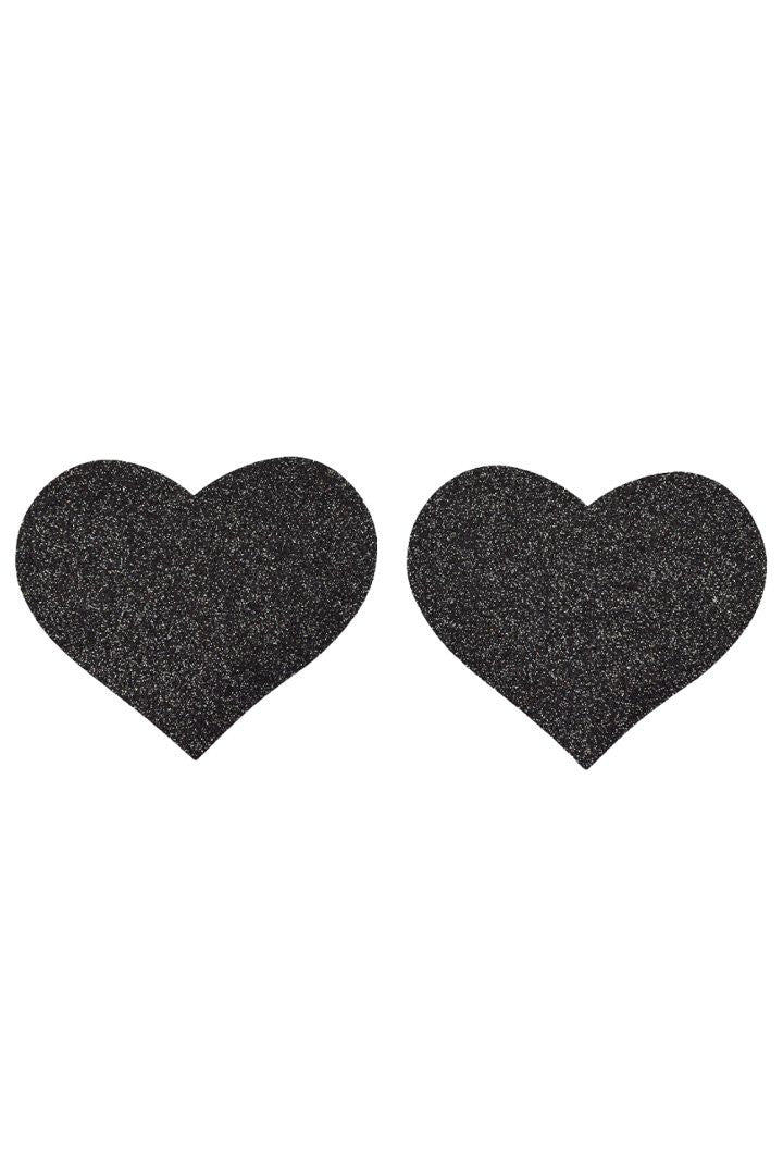 Paire de cache tétons adhésifs coeur pailleté noir · Be Lily Accessories
