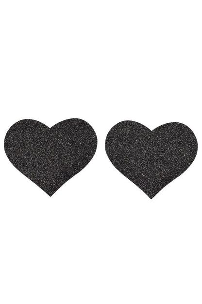 Paire de cache tétons adhésifs coeur pailleté noir · Be Lily Accessories