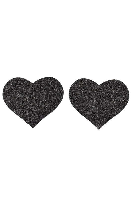 Paire de cache tétons adhésifs coeur pailleté noir · Be Lily Accessories