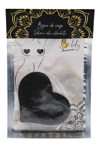Paire de cache tétons adhésifs coeur pailleté noir · Be Lily Accessories · vue 3
