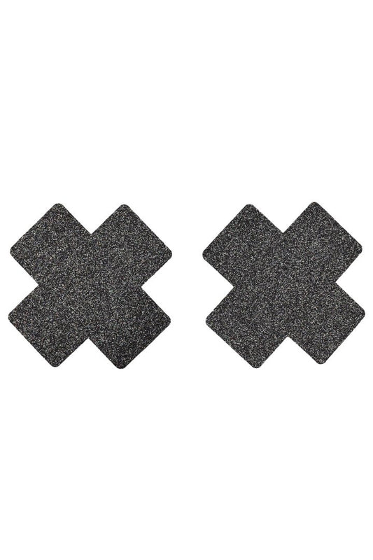 Paire de cache tétons adhésifs croix pailletée noir · Be Lily Accessories
