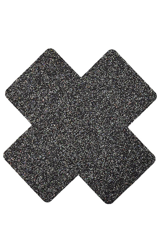 Paire de cache tétons adhésifs croix pailletée noir · Be Lily Accessories · vue 2