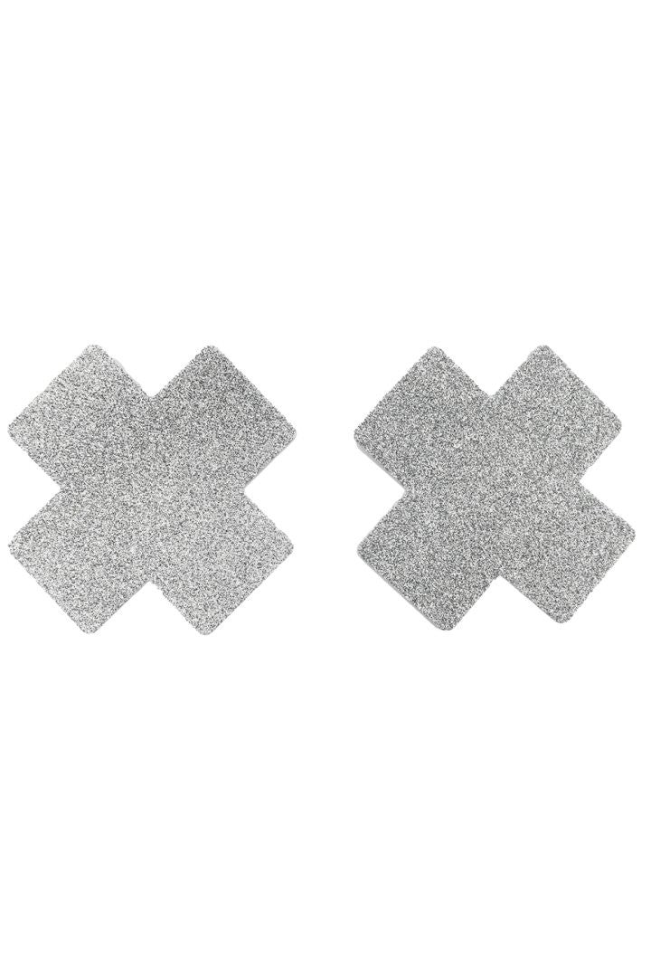 Paire de cache tétons adhésifs croix pailletée blanc · Be Lily Accessories