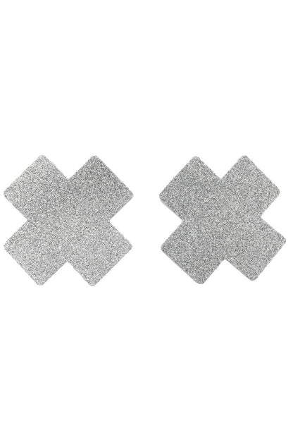 Paire de cache tétons adhésifs croix pailletée blanc · Be Lily Accessories