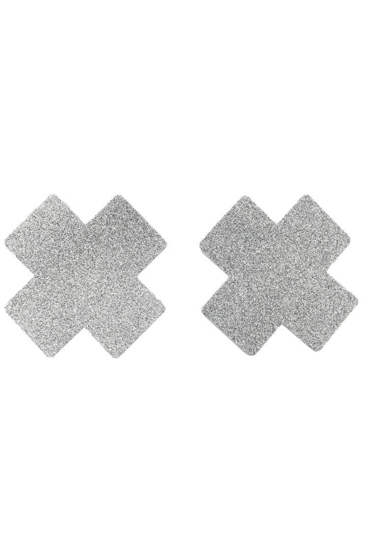 Paire de cache tétons adhésifs croix pailletée blanc · Be Lily Accessories