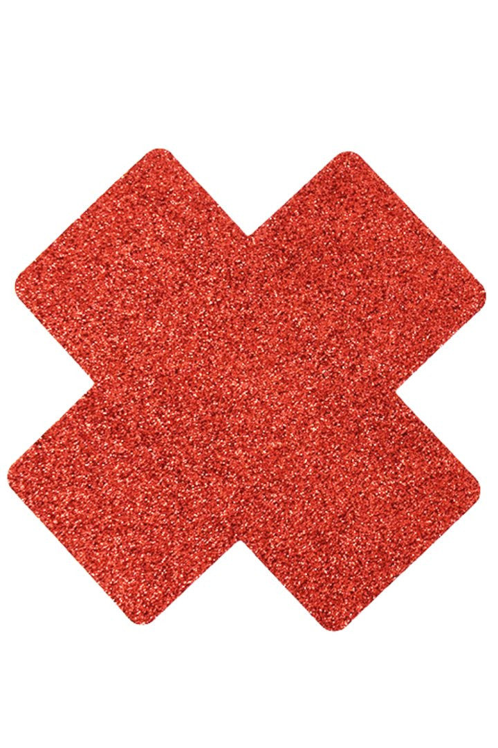 Paire de cache tétons adhésifs croix pailletée rouge · Be Lily Accessories · vue 2