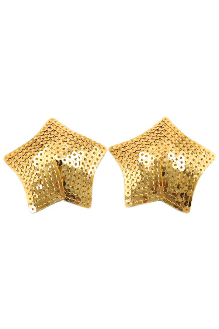 Paire de cache tétons adhésifs étoile pailletée sequin doré · Be Lily Accessories