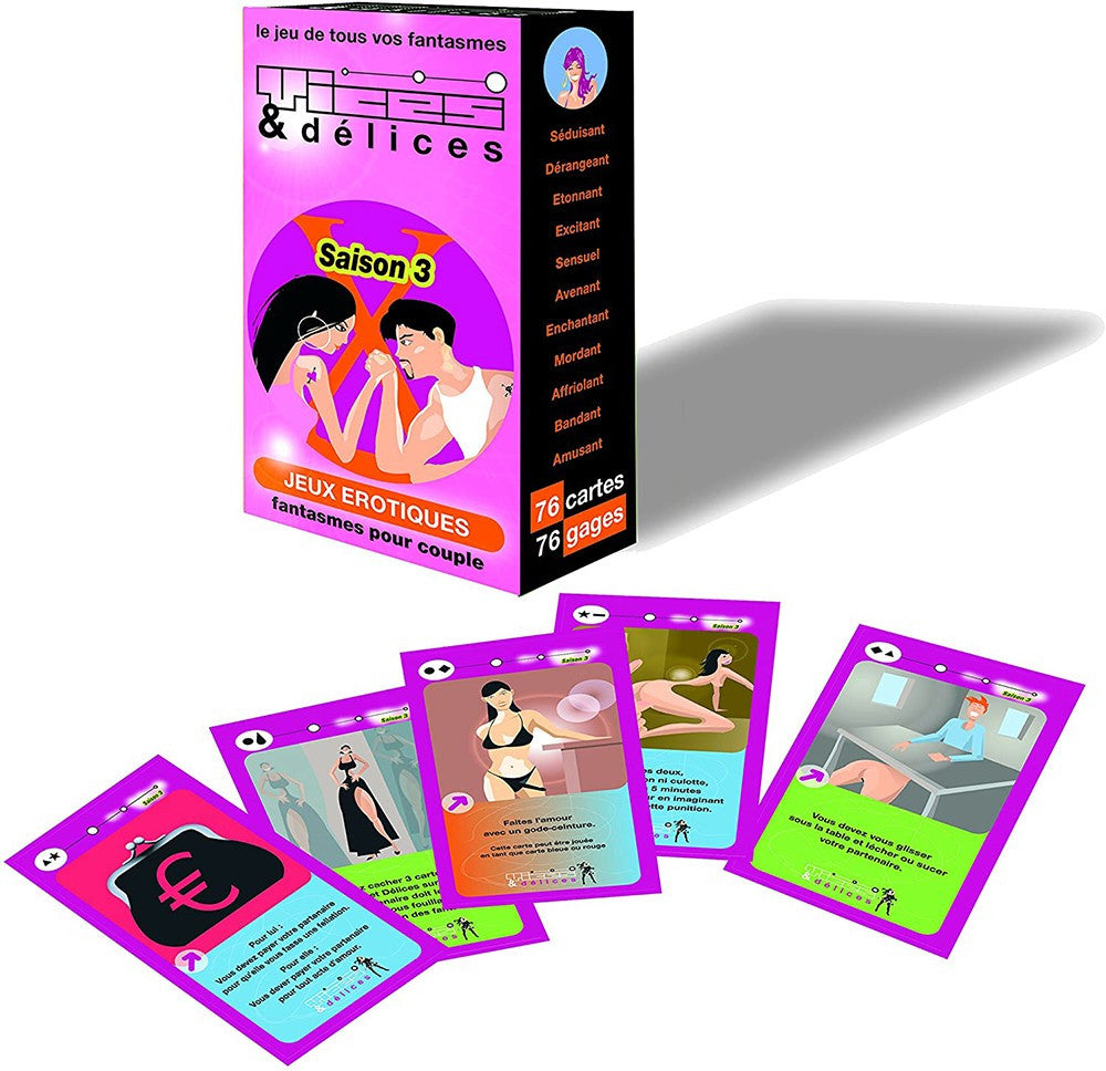 Jeu vices et délices saison 3, jeu de cartes coquin avec 76 gages érotiques pour couple