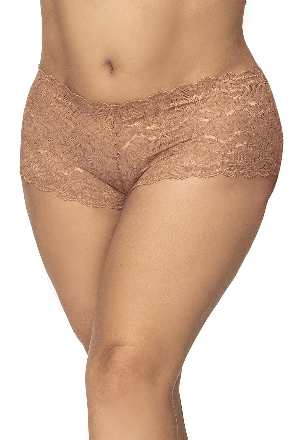 Shorty grande taille en dentelle couleur taupe · Mapalé