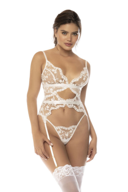 Ensemble deux pièces Maxine comprenant un haut style guépière avec porte jarretelles ajustables et string assorti · Mapalé