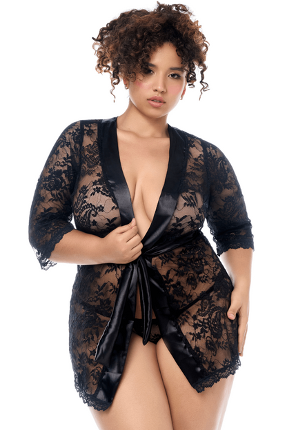 Peignoir en dentelle grande taille avec string assorti · Mapalé