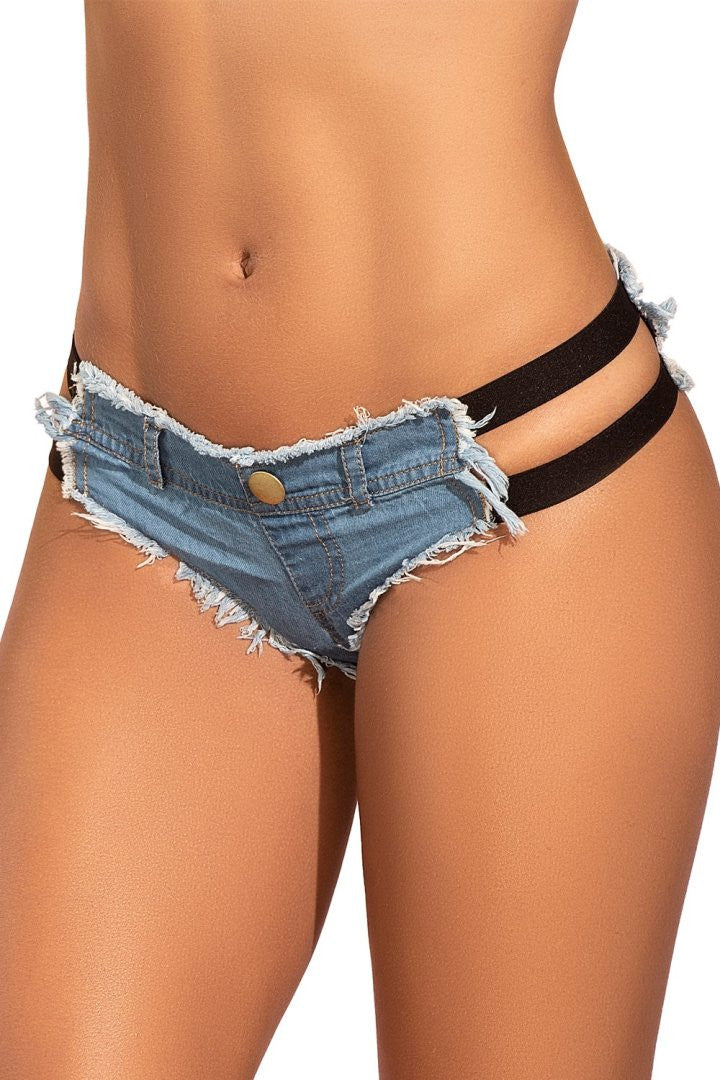 Micro short effet jean bordures effilochées Mapalé