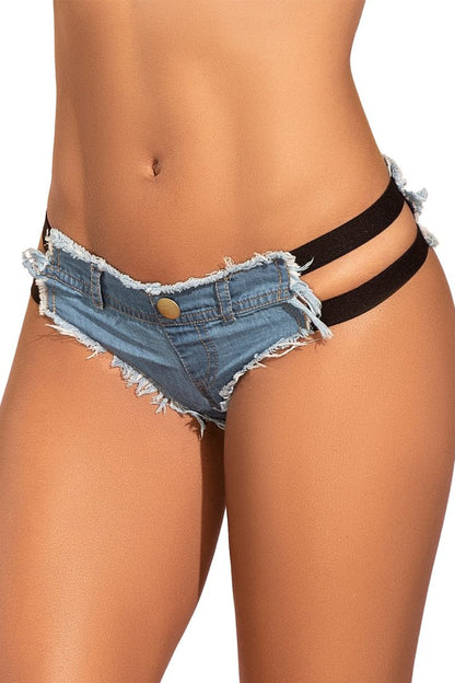 Micro short effet jean bordures effilochées Mapalé