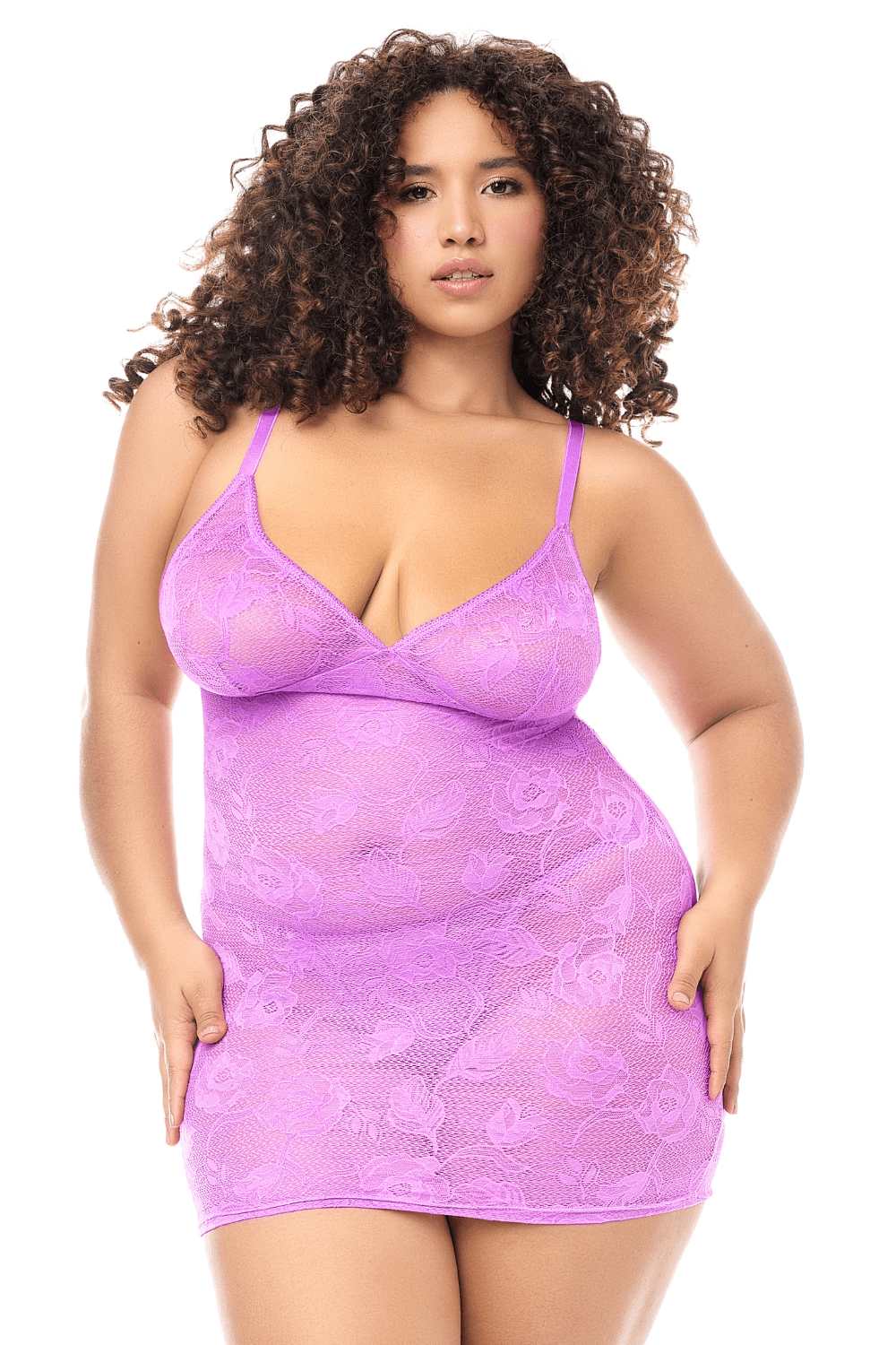 Babydoll grande taille dentelle violette et string · Mapalé