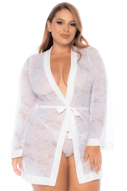 Peignoir grande taille en dentelle blanche · Mapalé