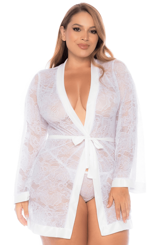 Peignoir grande taille en dentelle blanche · Mapalé