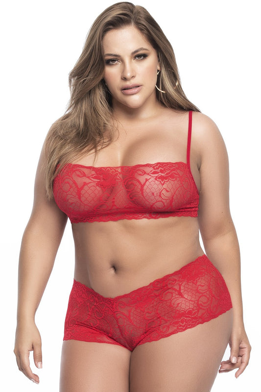 Ensemble lingerie, grande taille, rouge top bustier et shorty dentelle · Mapalé