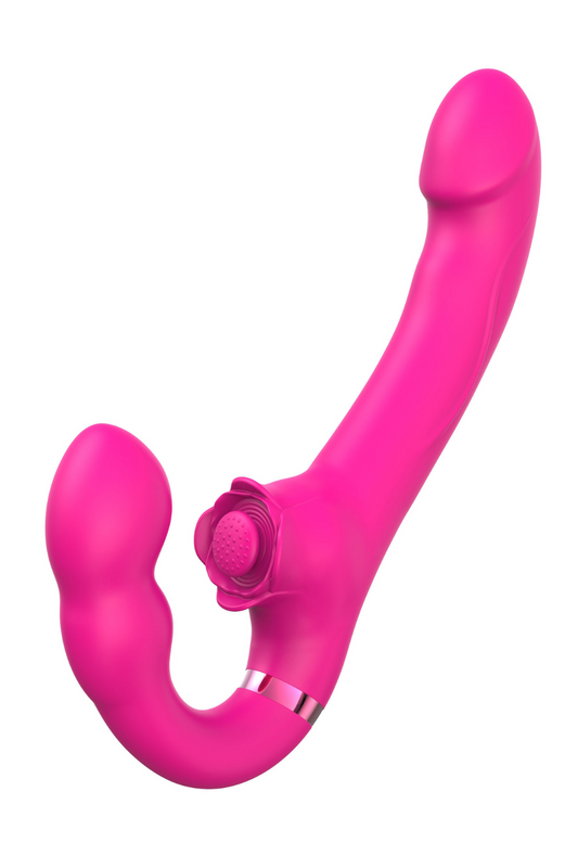 Vibromasseur ROSEA Strap-on Triple Action Télécommandé · Coeur Ardent