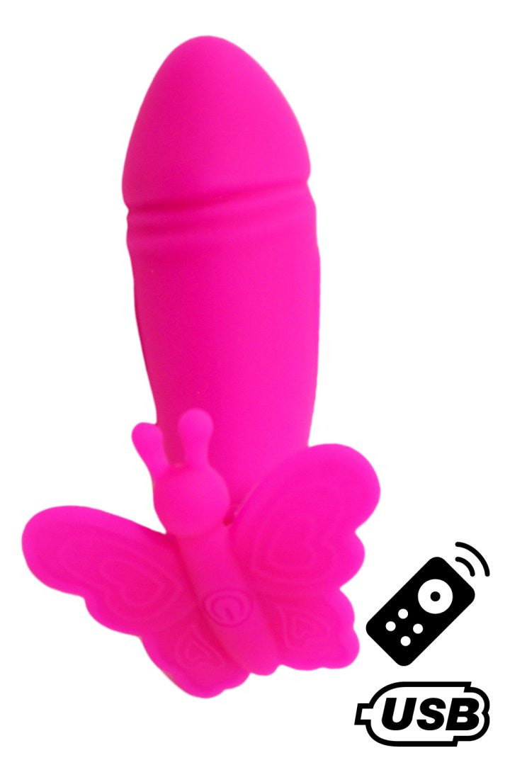 BUTTERFLY, Mini Vibromasseur avec stimulateur clitoridien Papillon rose USB, avec télécommande · Coeur Ardent · vue 3