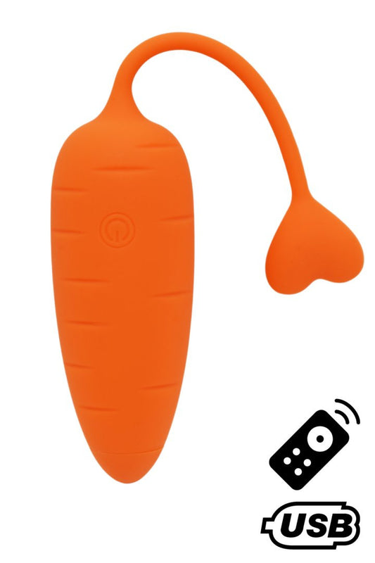 CARROT, Un Œuf vibrant avec télécommande, couleur et forme Carotte en silicone médical · Coeur Ardent