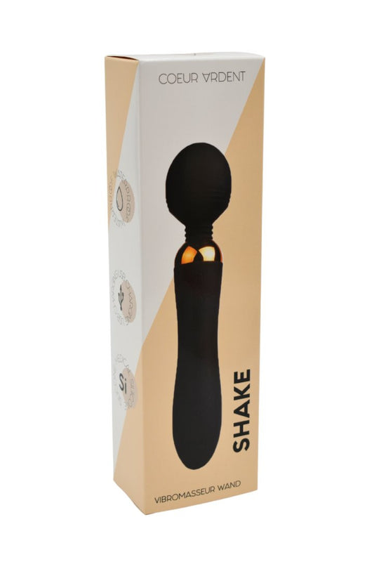SHAKE Noir, Vibromasseur Wand USB en silicone médical avec 2 puissants moteurs indépendants · Coeur Ardent · vue 2