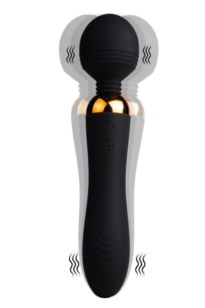 SHAKE Noir, Vibromasseur Wand USB en silicone médical avec 2 puissants moteurs indépendants · Coeur Ardent · vue 3
