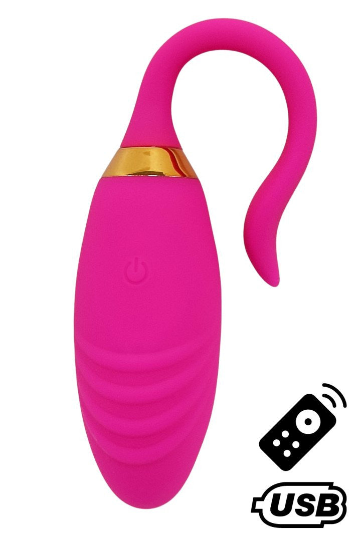 PLEASURE, Un Œuf vibrant USB avec télécommande, dans un silicone médical doux et rainuré · Coeur Ardent