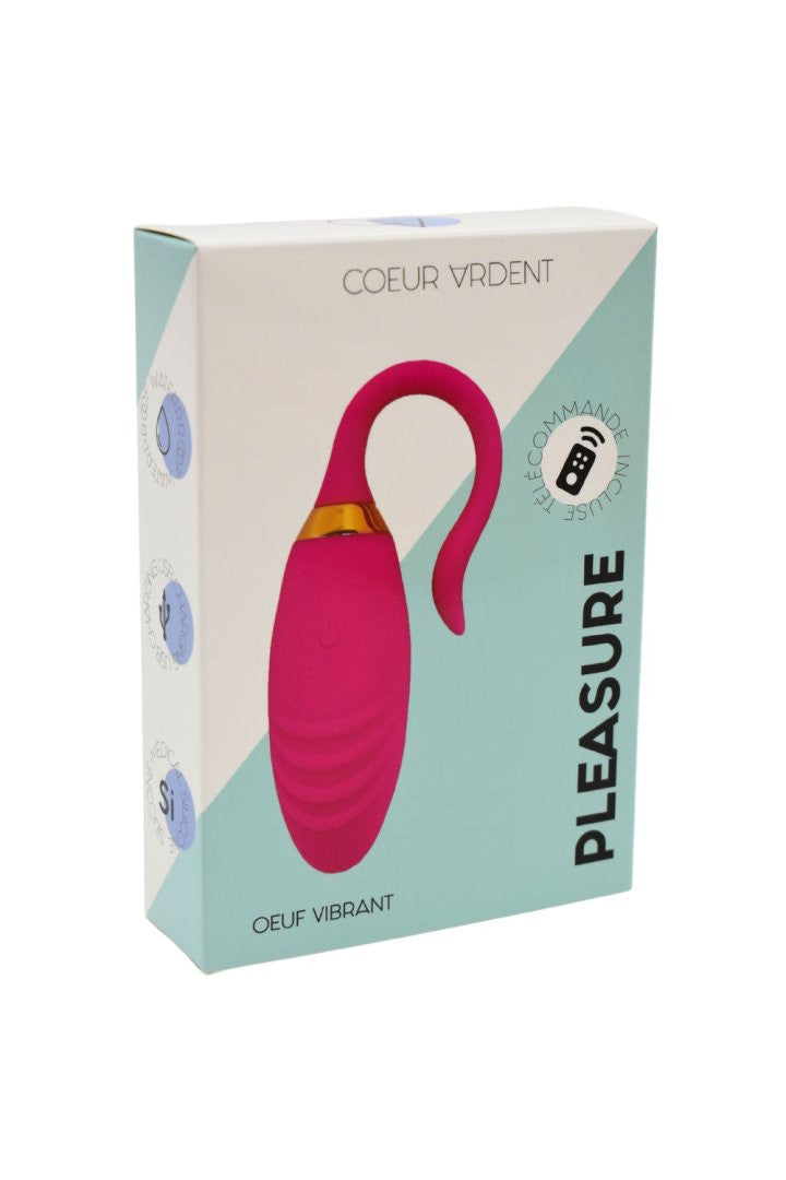 PLEASURE, Un Œuf vibrant USB avec télécommande, dans un silicone médical doux et rainuré · Coeur Ardent · vue 2