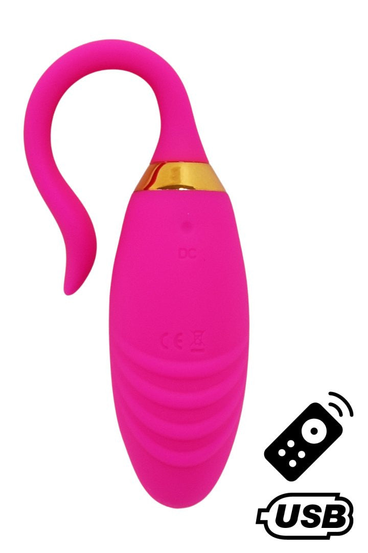 PLEASURE, Un Œuf vibrant USB avec télécommande, dans un silicone médical doux et rainuré · Coeur Ardent · vue 3