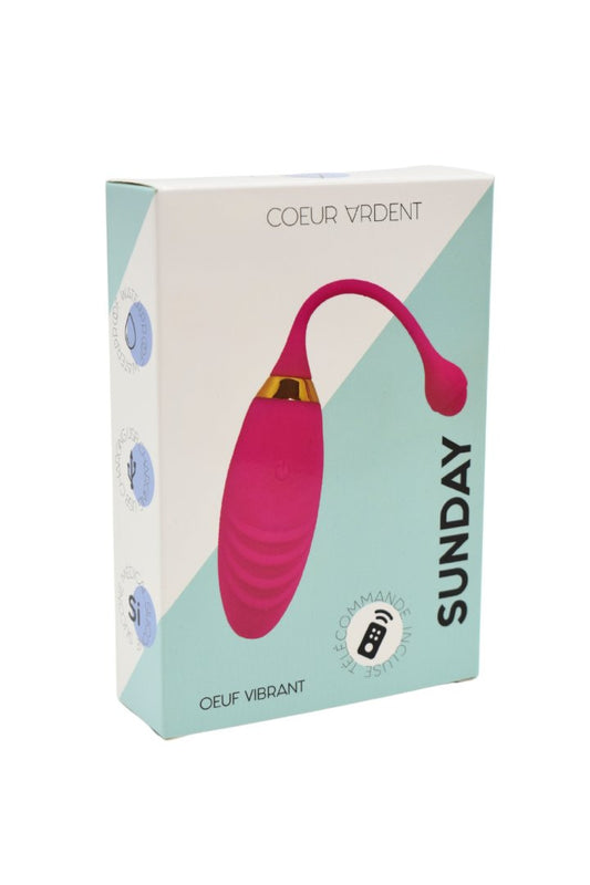SUNDAY, Un Œuf vibrant USB avec télécommande, dans un silicone médical doux et rainuré · Coeur Ardent · vue 2