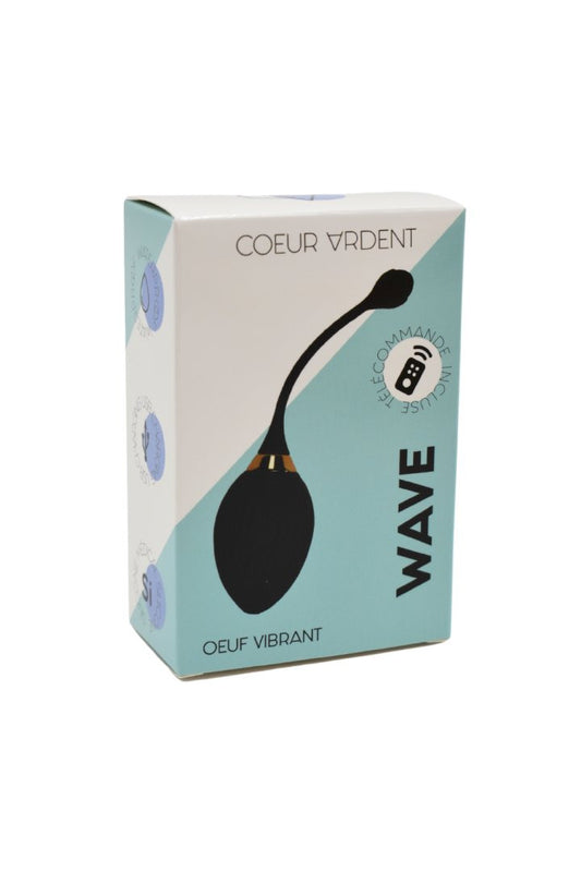 WAVE, Un Œuf vibrant noir USB avec télécommande, dans un silicone médical doux et lisse · Coeur Ardent · vue 2