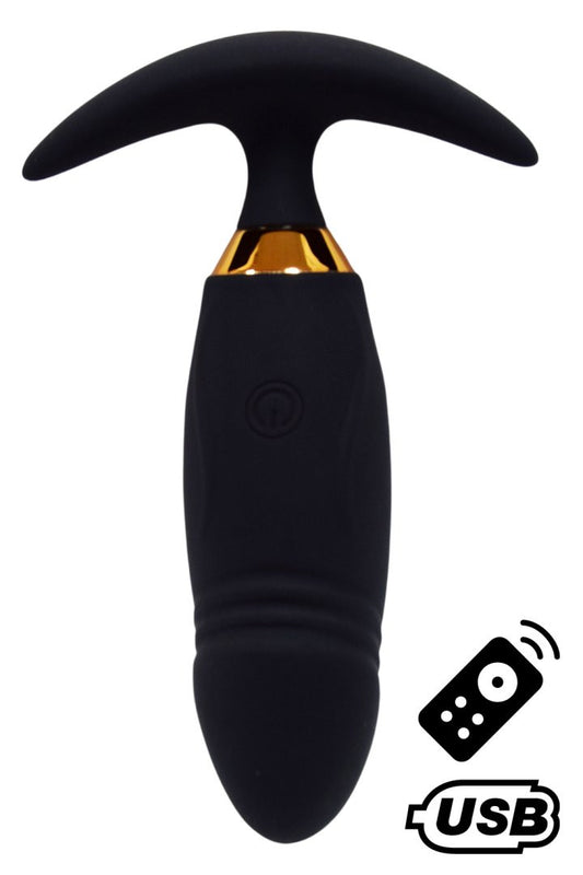 PEACH, Plug Vibrant noir long USB avec télécommande, dans un silicone médical doux et lisse · Coeur Ardent