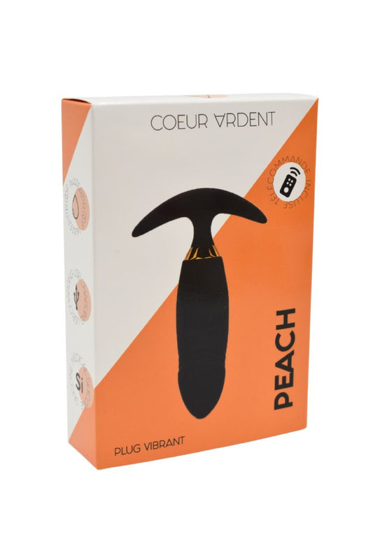 PEACH, Plug Vibrant noir long USB avec télécommande, dans un silicone médical doux et lisse · Coeur Ardent · vue 2
