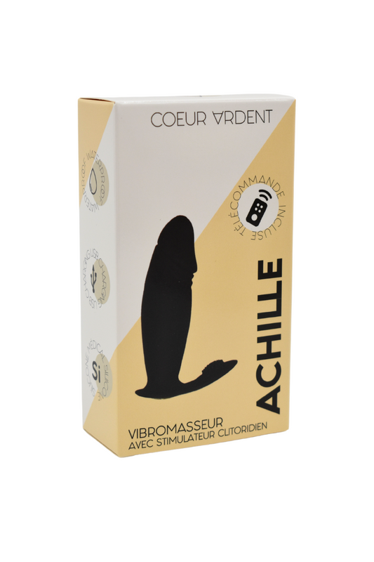 ACHILLE, Mini vibromasseur noir USB, forme pénis avec stimulation clitoridienne, avec télécommande · Coeur Ardent · vue 2